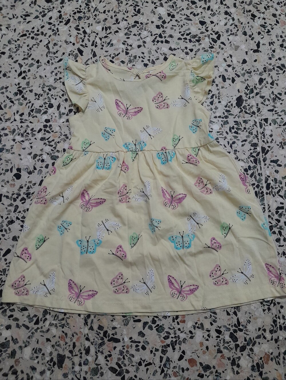 H&M Cream Dress with Pink, Blue and Green Butterfly Print